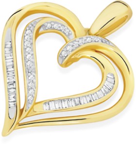 9ct-Gold-Diamond-Double-Heart-Pendant on sale