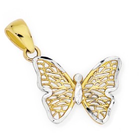 9ct+Gold+Two+Tone+Butterfly+Pendant