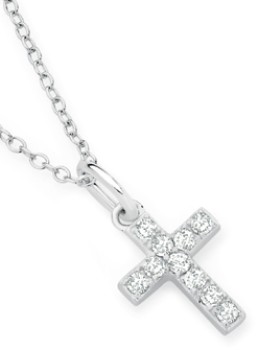Sterling+Silver+10mm+Cubic+Zirconia+Square+End+Cross+Pendant