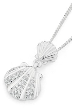 Sterling+Silver+Cubic+Zirconia+Shell+Pendant
