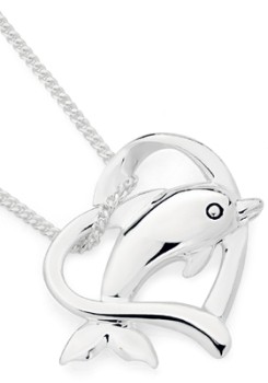Sterling-Silver-Dolphin-Heart-Pendant on sale