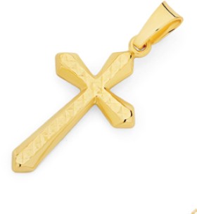 9ct-Gold-16mm-Diamond-Cut-Flute-Cross-Pendant on sale