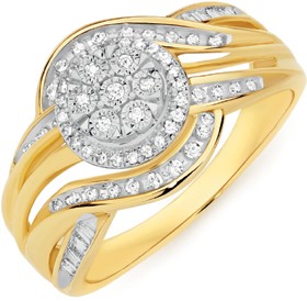 9ct+Gold+Diamond+Cluster+Wrap+Ring