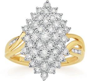 9ct-Gold-Diamond-Fancy-Marquise-Shape-Cluster-Ring on sale