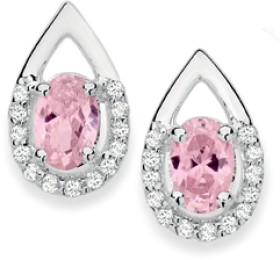 Sterling+Silver+Oval+Pink+Cubic+Zirconia+in+Cubic+Zirconia+Pear+Stud+Earrings