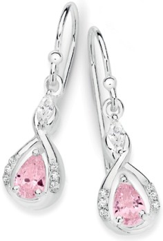 Sterling-Silver-Pear-Pink-Cubic-Zirconia-Marquise-Cubic-Zirconia-Drop-Earrings on sale