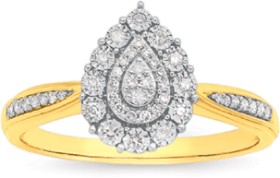 9ct+Two+Tone+Gold+Diamond+Pear+Ring