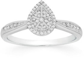 9ct+White+Gold+Diamond+Pear+Shape+Cluster+Ring