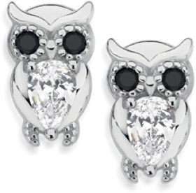 Sterling+Silver+Pear+Cubic+Zirconia+Owl+with+Black+Cubic+Zirconia+Eyes