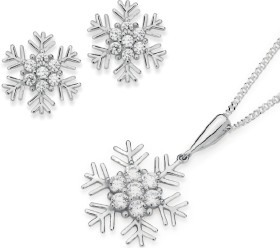Sterling-Silver-Cubic-Zirconia-Snowflake-Earrings-Pendant-Set on sale