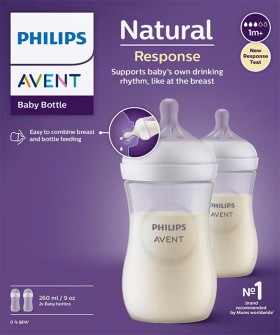 Phillips-Avent-Natural-Response-Baby-Bottles-1-Month-260ml-2-Pack on sale