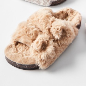 Furry-Footbed-Slippers-Beige on sale