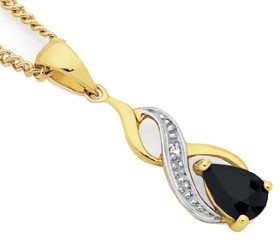 9ct-Gold-Sapphire-Diamond-Pear-Pendant on sale