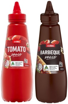 Coles-Tomato-or-Barbecue-Sauce-500mL on sale