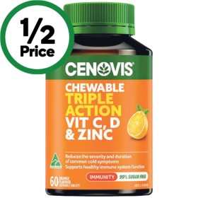 Cenovis-Triple-Action-Vitamin-C-D-Zinc-Chewable-Tablets-Pk-60 on sale