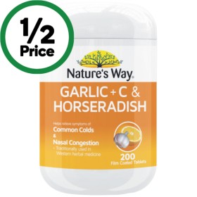 Natures-Way-Garlic-C-Horseradish-Tablets-Pk-200 on sale
