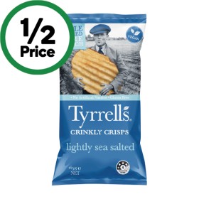 Tyrrells-Crinkly-Crisps-Lightly-Sea-Salted-165g on sale