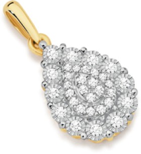 9ct+Two+Tone+Gold+Diamond+Pear+Shaped+Pendant