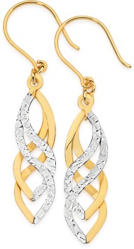 9ct+Gold+Two+Tone+Spiral+Drop+Earrings