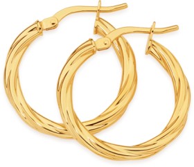 9ct+Gold+2.5x15mm+Twist+Hoop+Earrings