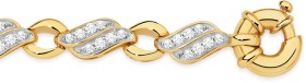 9ct-Gold-185cm-Solid-Flame-Links-Cubic-Zirconia-Bolt-Ring-Bracelet on sale