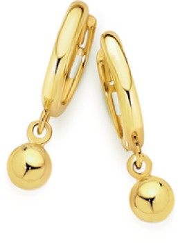 9ct+Gold+Ball+Drop+Huggie+Earrings