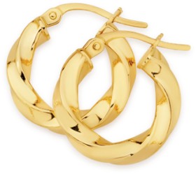 9ct+Gold+3x10mm+Twist+Hoop+Earrings