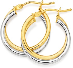 9ct+Gold+Two+Tone+15mm+Double+Hoop+Earrings