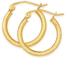 9ct-Gold-2x12mm-Diamond-Cut-Hoop-Earrings on sale