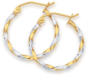 9ct+Gold+Two+Tone+1.8x15mm+Twist+Hoop+Earrings