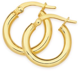 9ct+Gold+2.5x10mm+Polished+Hoop+Earrings