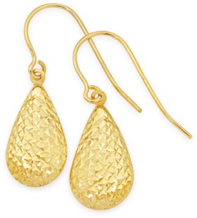 9ct+Gold+Diamond-Cut+Pear+Drop+Earrings