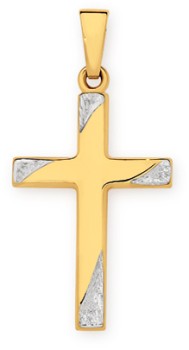 9ct+Gold+Two+Tone+21mm+Diagonal+Ends+Cross+Pendant