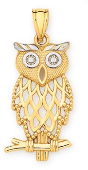 9ct+Gold+Two+Tone+Owl+Pendant