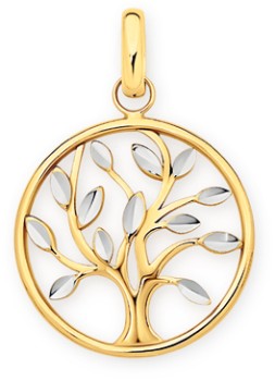 9ct+Gold+Two+Tone+Tree+of+Life+Circle+Pendant