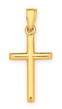 9ct+Gold+21mm+Slanted+Edge+Cross+Pendant