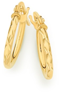 9ct-Gold-9mm-Patterned-Hoop-Earrings on sale