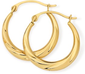 9ct+Gold+Twist+Creole+Hoop+Earrings