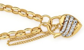 9ct+Gold+Two+Tone+19cm+Solid+Diamond-Cut+Wave+Padlock+Bracelet