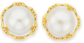 9ct+Gold+Cultured+Freshwater+Pearl+Earrings