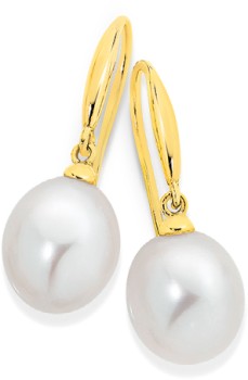 9ct+Gold+Pearl+Drop+Earrings