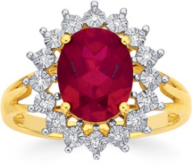 9ct+Gold+Created+Ruby+%26amp%3B+Diamond+Ring