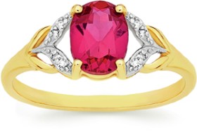 9ct-Gold-Created-Ruby-Diamond-Shoulder-Ring on sale