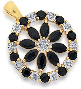 9ct+Gold+Black+Sapphire+%26amp%3B+Diamond+Wreath+Enhancer+Pendant