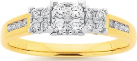 9ct+Two+Tone+Gold+Diamond+Trilogy+Ring