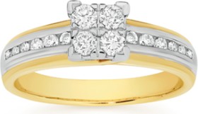 9ct+Two+Tone+Gold+Diamond+Square+Ring