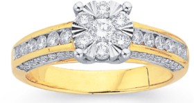 9ct+Gold+Diamond+Cluster+Ring