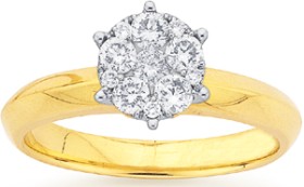 9ct+Gold+Diamond+Cluster+Ring