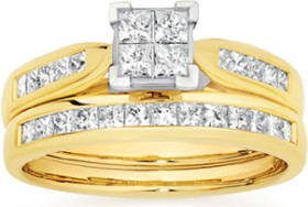 18ct+Gold+Diamond+Princess+Cut+Bridal+Set