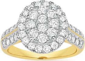 18ct+Gold+Diamond+Oval+Cluster+Ring